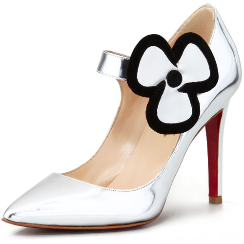 Christian Louboutin Pensee 100mm Mary Jane Pumps Silver