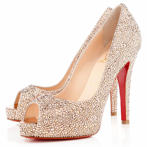 Christian Louboutin  Very Riche Strass 120mm Peep Toe Pumps Nude