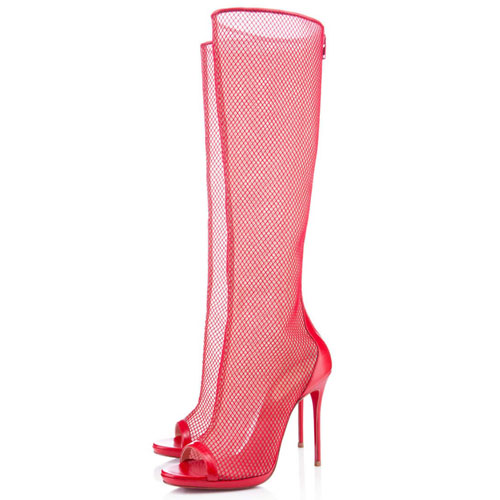 Christian Louboutin Alta Dentelle 120mm Boots Red