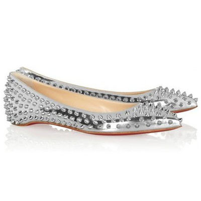 Christian Louboutin Pigalle Spiked Ballerinas Silver