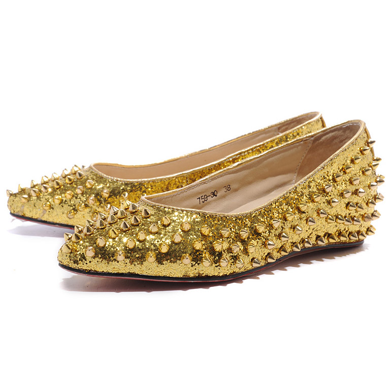 Christian Louboutin  Pigalle Spiked Ballerinas Gold