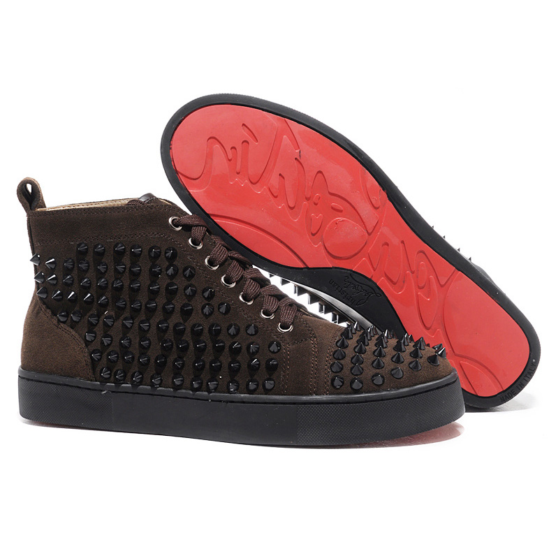 Christian Louboutin Louis Spikes High Top Sneakers Chocolate