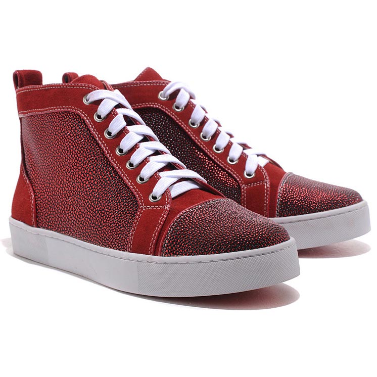 Christian Louboutin Louis TarTaupe High Top Sneakers Red