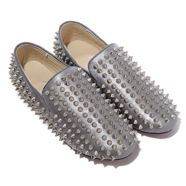 Christian Louboutin Rollerboy Silver Spikes Loafers Grey
