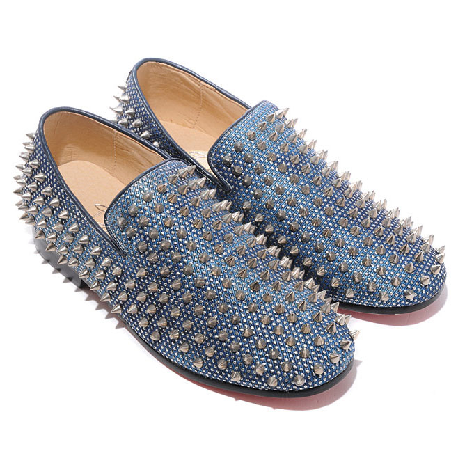Christian Louboutin Rollerboy Silver Spikes Loafers Blue
