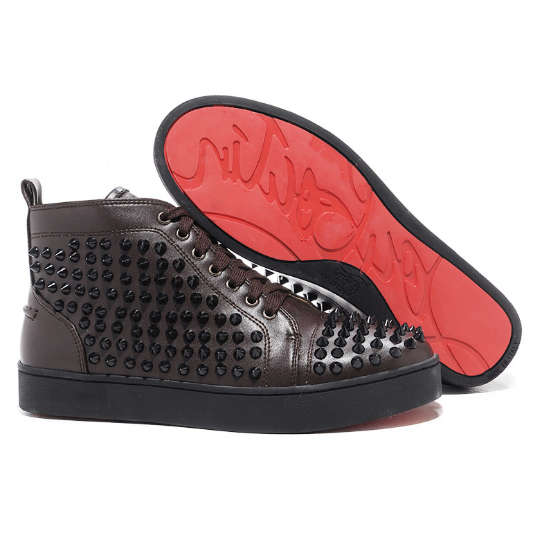 Christian Louboutin Louis Spikes High Top Sneakers Chocolate