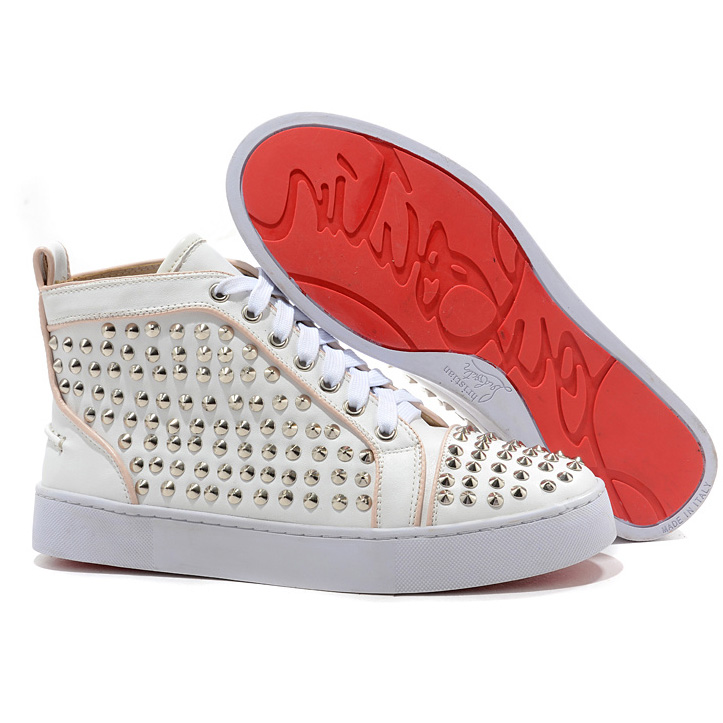 Christian Louboutin Louis Silver Spikes High Top Sneakers White