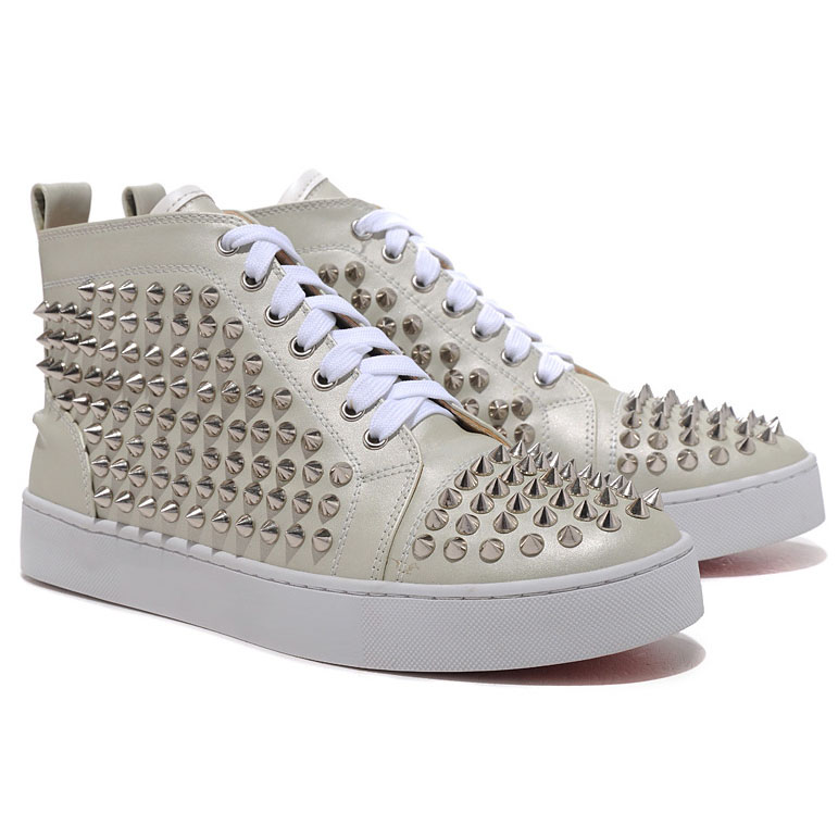 Christian Louboutin  Louis Silver Spikes High Top Sneakers Beige