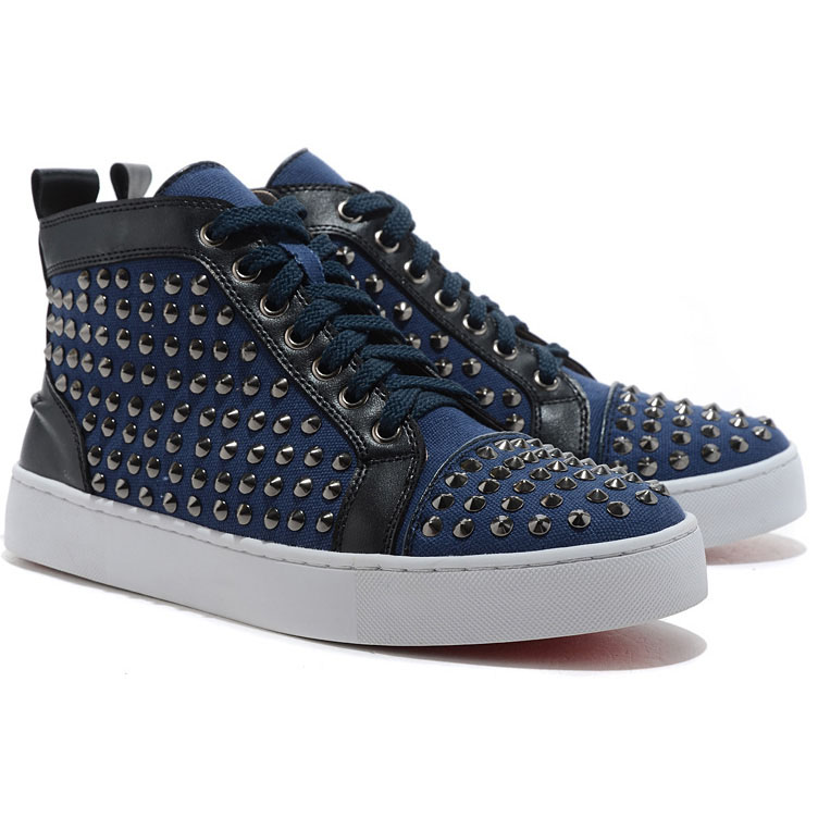 Christian Louboutin Louis Spikes High Top Sneakers Blue