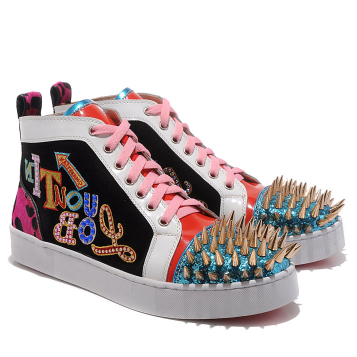 Christian Louboutin Louis Gold Spikes High Top Sneakers Multicolor