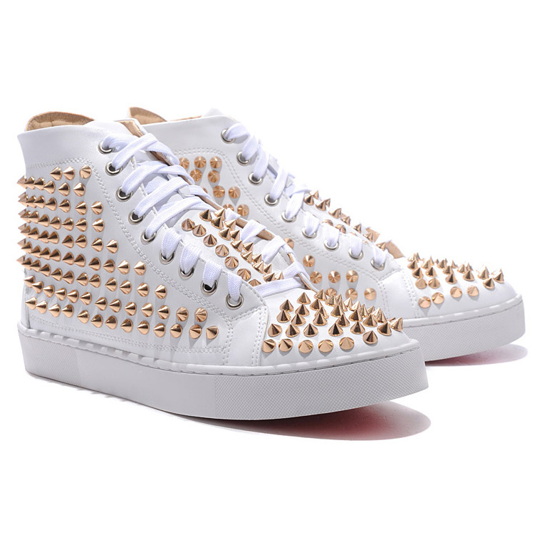 Christian Louboutin  Louis Gold Spikes High Top Sneakers White