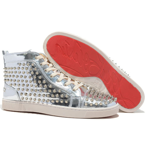 Christian Louboutin Louis Spikes High Top Sneakers Silver