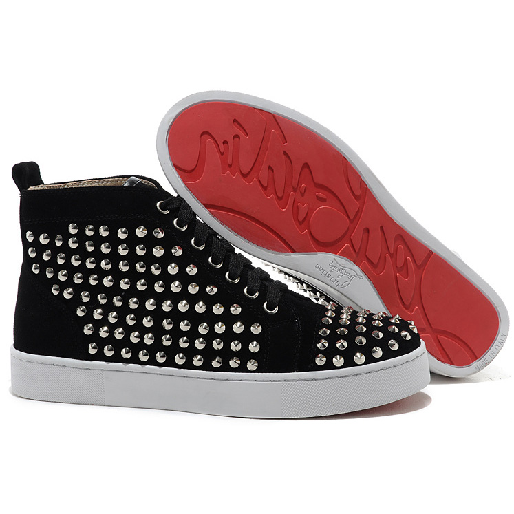 Christian Louboutin Louis Silver Spikes High Top Sneakers Black