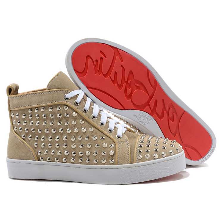 Christian Louboutin Louis Silver Spikes High Top Sneakers Beige