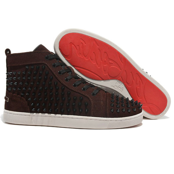 Christian Louboutin Louis Spikes High Top Sneakers Brown
