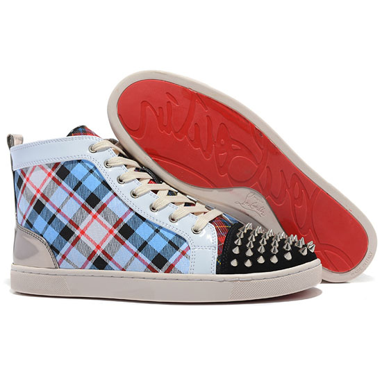 Christian Louboutin Louis Spikes High Top Sneakers Blue