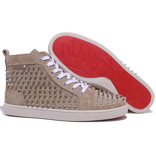 Christian Louboutin Louis Spikes High Top Sneakers Taupe