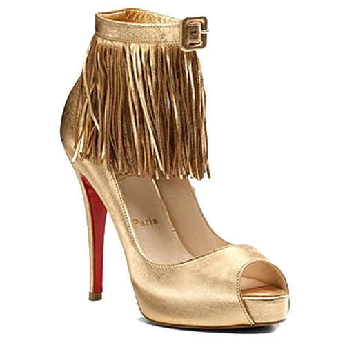Christian Louboutin Short Tina Fringe 120mm Special Occasion Gold